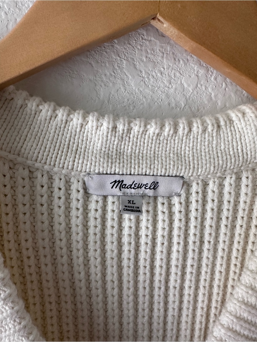 Madewell XL Chunky Knit Sweater Vest Cream Button Front Cotton Blend - Picture 3 of 4